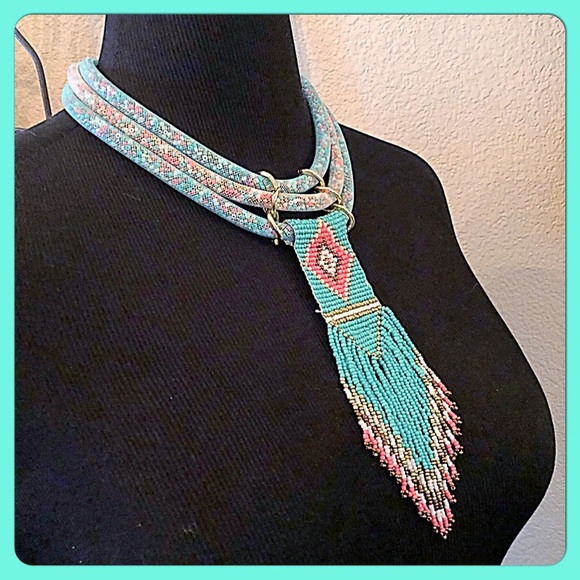 ✨Ethnic Festival/Boho Turq.Beaded Tassel Necklace✨ - Picture 2 of 7